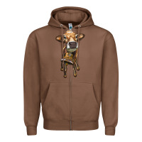 Chestnut heifer cow with cow bell Zipper Hoodie - RanaPortraitStore