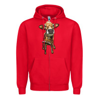 Red heifer cow with cow bell Zipper Hoodie - RanaPortraitStore