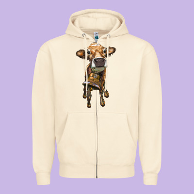 Heifer Cow With Cow Bell Zipper Hoodie Designed By Ranaportraitstore