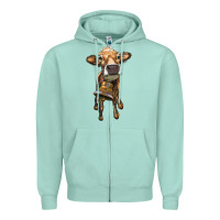 Seafoam heifer cow with cow bell Zipper Hoodie - RanaPortraitStore