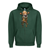 Sports Green heifer cow with cow bell Zipper Hoodie - RanaPortraitStore