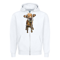 White heifer cow with cow bell Zipper Hoodie - RanaPortraitStore