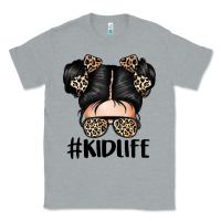 Heather Grey kid life leopard messy bun Classic Tee - texasbilliewilder