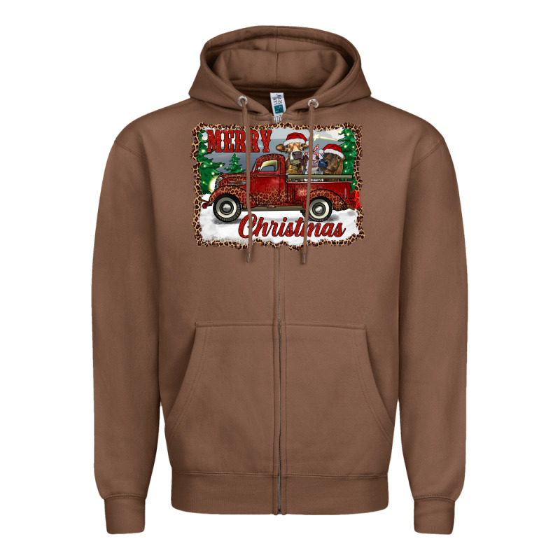 Christmas Truck With Cows Zipper Hoodie by RanaPortraitStore | Teevron