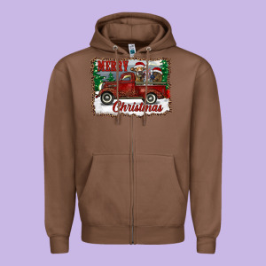Christmas Truck With Cows Zipper Hoodie Designed By Ranaportraitstore