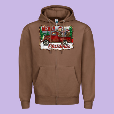 Christmas Truck With Cows Zipper Hoodie Designed By Ranaportraitstore