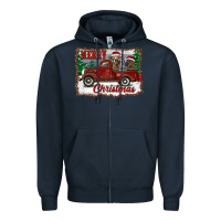 Navy christmas truck with cows Zipper Hoodie - RanaPortraitStore