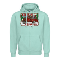 Seafoam christmas truck with cows Zipper Hoodie - RanaPortraitStore
