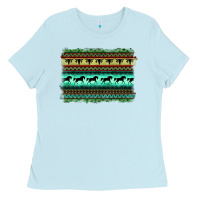 Baby Blue turquoise aztec bullskull and horse Ladies Tee - BarkalooDesign