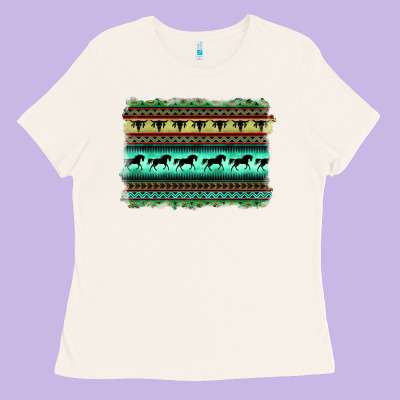 Turquoise Aztec Bullskull And Horse Ladies Tee Designed By Barkaloodesign