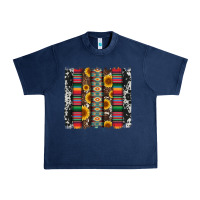 Navy cowhıde aztec serape wıth leopard and sunflowers brushstroke Urban Heavy Tee - Artiststas