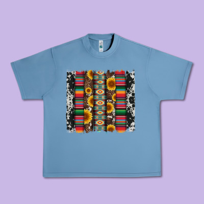 Cowhıde Aztec Serape Wıth Leopard And Sunflowers Brushstroke Urban Heavy Tee Designed By Artiststas