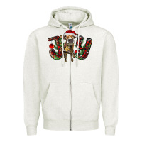 Oatmeal Heather christmas joy with heifer Zipper Hoodie - RanaPortraitStore