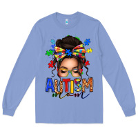 Colony Blue autism mom afro messy bun (1) Long Sleeve Tee - texasbilliewilder