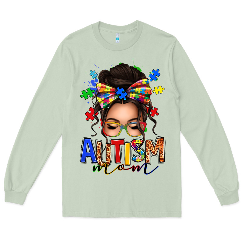 Autism Mom Afro Messy Bun (1) Long Sleeve Tee by texasbilliewilder | Teevron