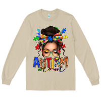 Mushroom autism mom afro messy bun (1) Long Sleeve Tee - texasbilliewilder