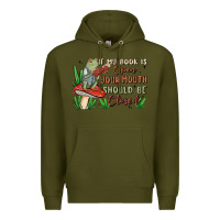 Army Green if my book is open your mouth should be closed malia Premium Hoodie - MaliasSmallBusiness