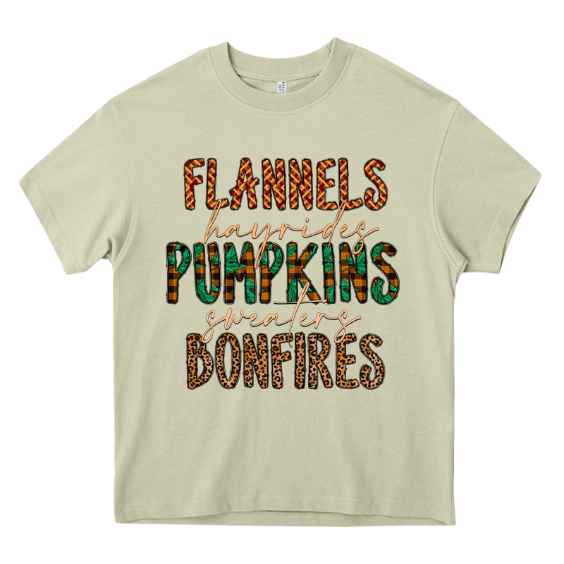 Flannels Hayrides Pumpkins Bonfires Heavy Core Tee by CowhideDigitalArt | Teevron