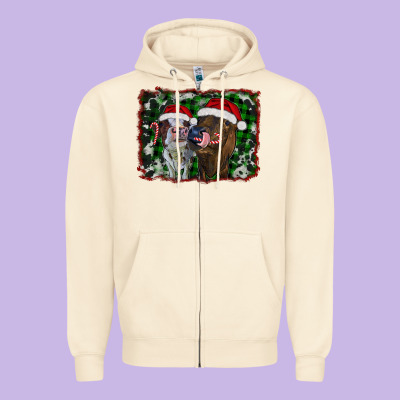 Christmas Heifers Zipper Hoodie Designed By Ranaportraitstore