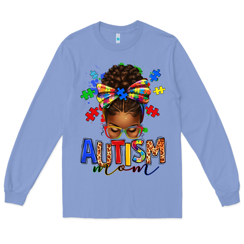 Autism Mom Afro Messy Bun Long Sleeve Tee by texasbilliewilder | Teevron