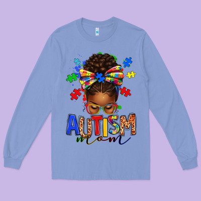 Long Sleeve Tee autism mom afro messy bun