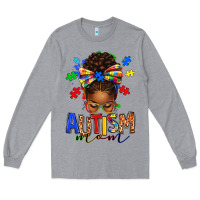 Heather Grey autism mom afro messy bun Long Sleeve Tee - texasbilliewilder