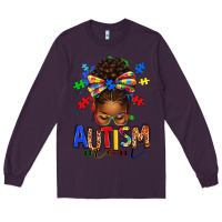 Plum autism mom afro messy bun Long Sleeve Tee - texasbilliewilder