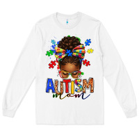 White autism mom afro messy bun Long Sleeve Tee - texasbilliewilder