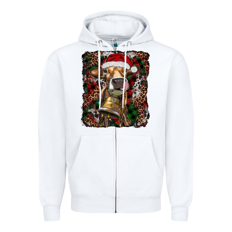 Christmas Heifer With Leoard And Cowhide Zipper Hoodie by RanaPortraitStore | Teevron