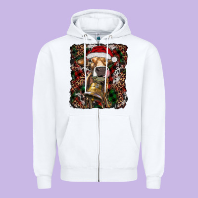 Christmas Heifer With Leoard And Cowhide Zipper Hoodie Designed By Ranaportraitstore