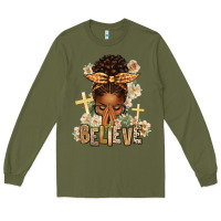 Army Green believe praying afro messy bun Long Sleeve Tee - texasbilliewilder