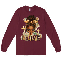Burgundy believe praying afro messy bun Long Sleeve Tee - texasbilliewilder