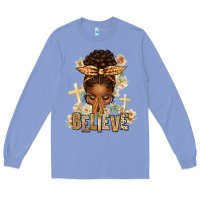 Colony Blue believe praying afro messy bun Long Sleeve Tee - texasbilliewilder