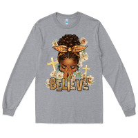 Heather Grey believe praying afro messy bun Long Sleeve Tee - texasbilliewilder