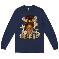 Navy believe praying afro messy bun Long Sleeve Tee - texasbilliewilder