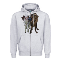 Heather Grey two heifer cows Zipper Hoodie - RanaPortraitStore