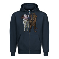 Navy two heifer cows Zipper Hoodie - RanaPortraitStore