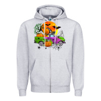 Heather Grey halloween farm truck Zipper Hoodie - Zillion Design Studio