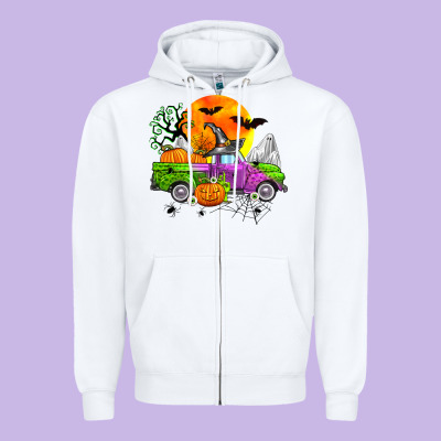 Halloween Farm Truck Zipper Hoodie Designed By Zillion Design Studio