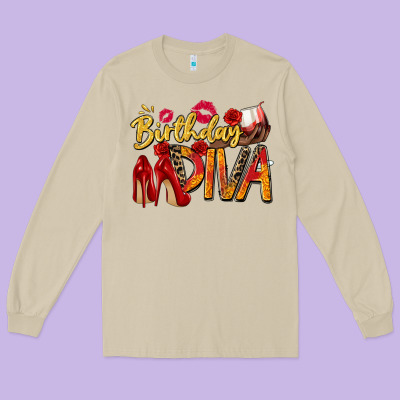 Birthday Diva Long Sleeve Tee Designed By Zillion Design Studio