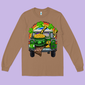 St Patrick's Day Truck With Pot Of Gold Horseshoe And Rainbow Long Sleeve Tee Designed By Ranaportraitstore
