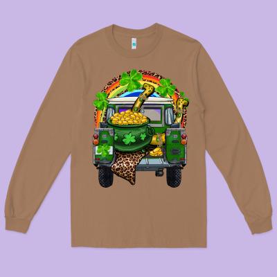 Long Sleeve Tee St Patrick's Day Truck With Pot Of Gold Horseshoe And Rainbow