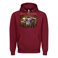 Burgundy merry christmas heifer Zipper Hoodie - RanaPortraitStore
