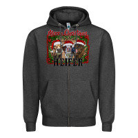 Charcoal Heather merry christmas heifer Zipper Hoodie - RanaPortraitStore