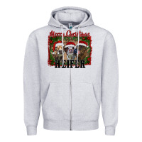 Heather Grey merry christmas heifer Zipper Hoodie - RanaPortraitStore