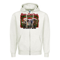 Oatmeal Heather merry christmas heifer Zipper Hoodie - RanaPortraitStore