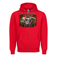 Red merry christmas heifer Zipper Hoodie - RanaPortraitStore