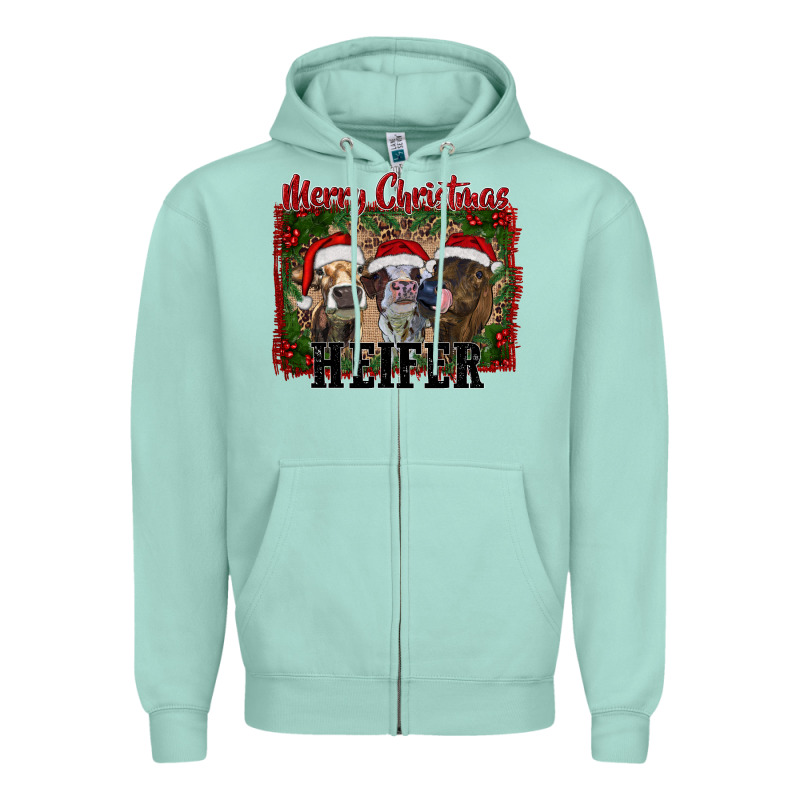 Merry Christmas Heifer Zipper Hoodie by RanaPortraitStore | Teevron