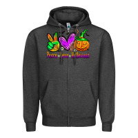 Charcoal Heather peace love halloween Zipper Hoodie - Zillion Design Studio