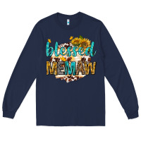 Navy blessed memaw with sunflowers Long Sleeve Tee - texasbilliewilder